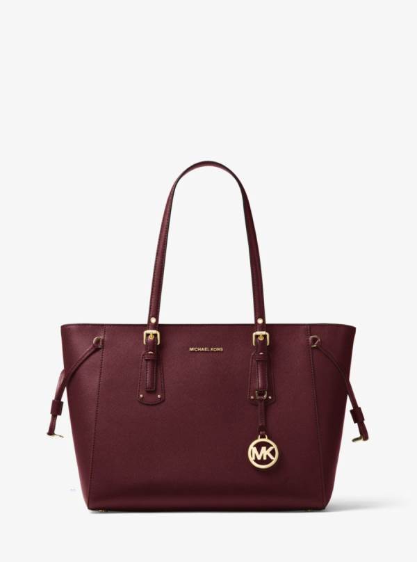 Damske Prenosná Taška Michael Kors Voyager Medium Crossgrain Leather Bordove - Kabelky Michael Kors Akcia | AMWPL-7456